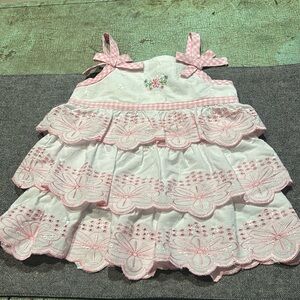 Starting Out Pink Gingham & Eyelet W/Flowers Baby Girl Dress 12M~New